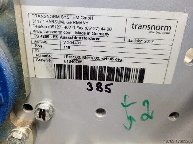 Bande transporteuse Transnorm TS4800 ES Ausschleusförderer