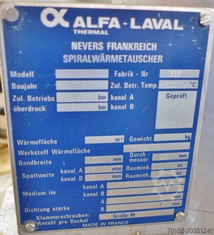 Alfa Laval 1.3 m² stainless steel spiral heat exchanger ALFA-LAVAL 9054
