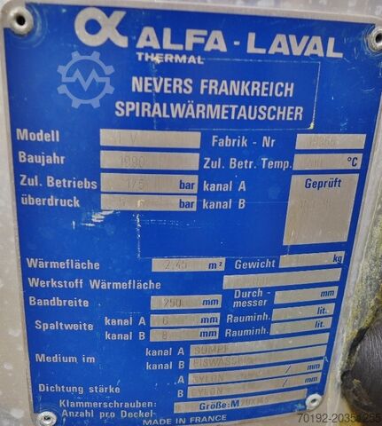 Alfa Laval 2.45m² stainless steel spiral heat exchanger ALFA-LAVAL 8834
