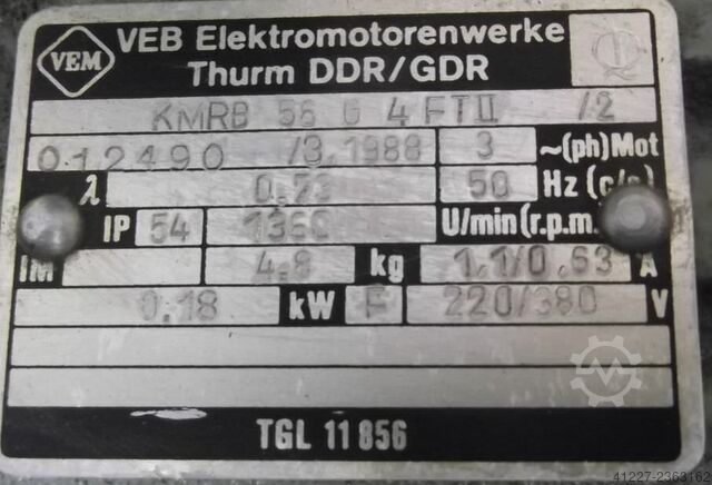Electric motor 0.18 kW 1360 Rpm VEM KMRB56G4FT
