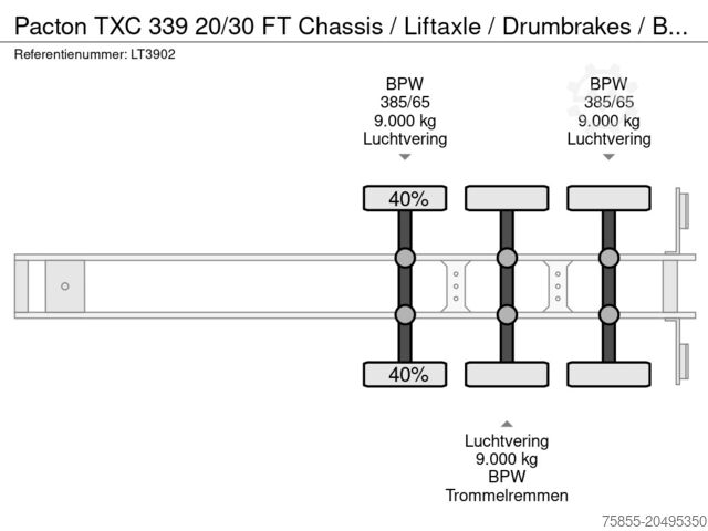 Container transport Pacton TXC 339 20/30 FT Chassis / Liftaxle / Drumbrake...