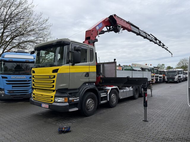 Camión de plataforma Scania R410 8X2*6 Kran HMF 4020 bis 30 Meter