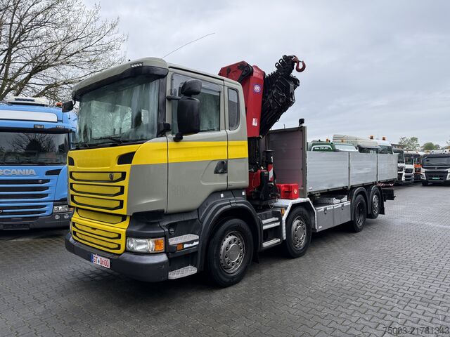 Camión de plataforma Scania R410 8X2*6 Kran HMF 4020 bis 30 Meter