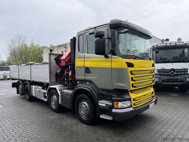 Camión de plataforma Scania R410 8X2*6 Kran HMF 4020 bis 30 Meter
