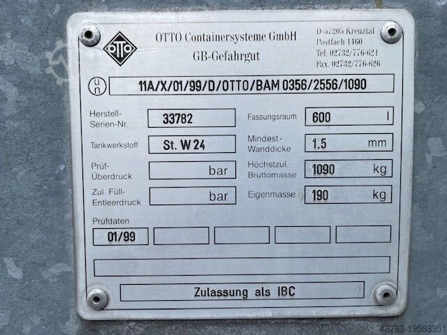 Container Otto Containersysteme GmbH 11A/X/01/99/D/OTTO/BAM 0356/2556/1090