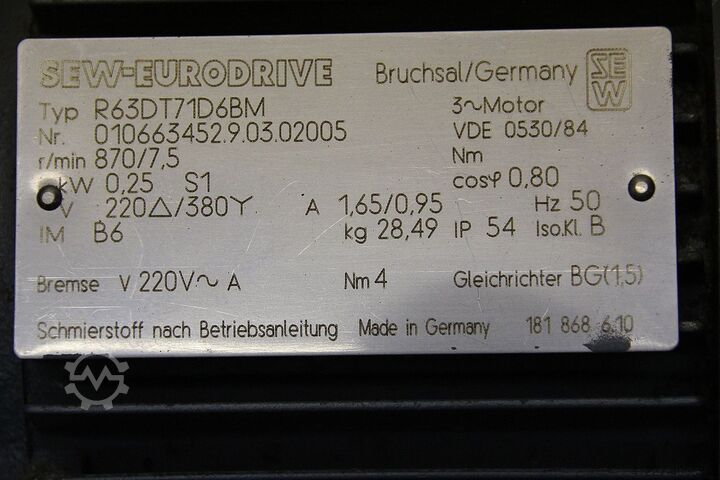 Gearmotor 0,25 kW 7,5 omdr./min SEW-EURODRIVE R63DT71D6BM