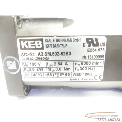 KEB Motor KEB Brinkmann .502-62B0 Motor SN: 16100995