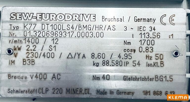 Motorreductor de engranajes cónicos SEW-EURODRIVE K77DT100LS4/BMG/HR/AS(1)