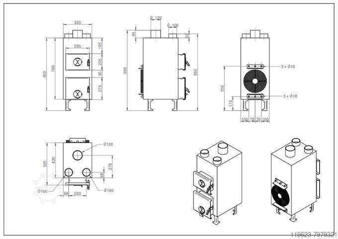 Poêle à air chaud,Poêle d'atelier,Poêle à bois  WLO 1  15 KW