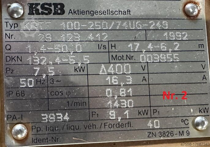 Förderpumpe - Tauchpumpe KSB KRTF 100-250/74UG-249