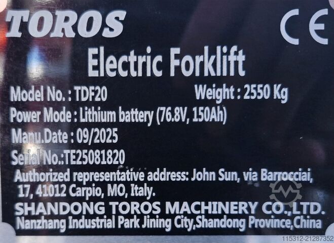 Első homlokrakodó targonca TOROS TDF20