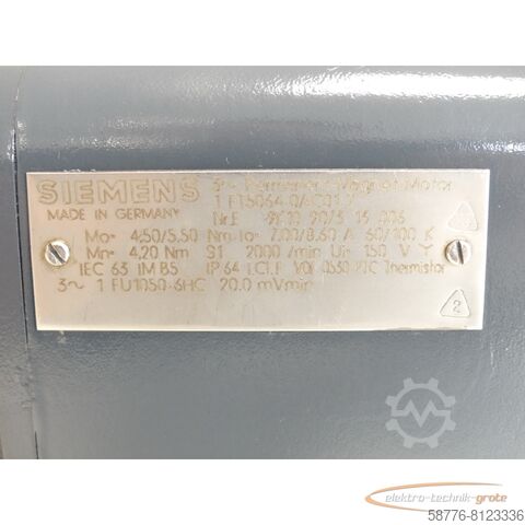 Siemens Motor Siemens 1FT5064-0AC01-2 SN:E9K10907313006 generalüberholt mit 12 Monaten Gewährleistung
