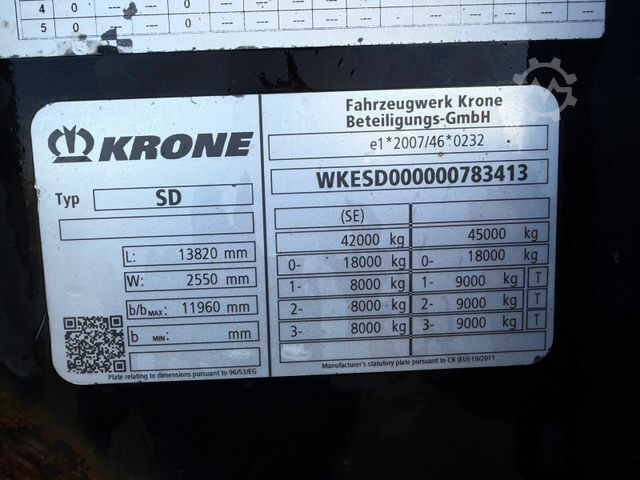 Cserélhető felépítményes félpótkocsi KRONE SD 3 Achse Pritsche