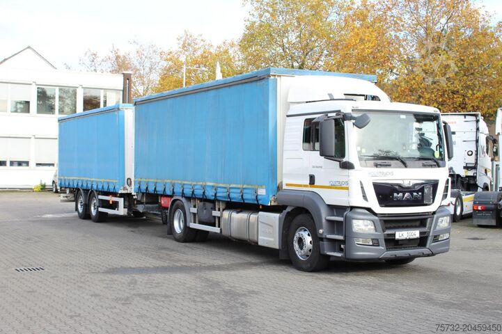 Flatbed truck with tarp MAN TGS 18.440 Plane Zug Schlafplatz AHK Edscha