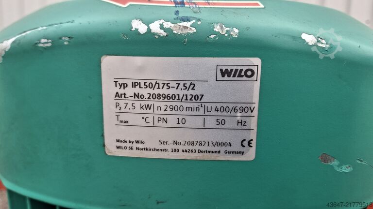 čerpadlo, čerpadlo na kapaliny, Wilo čerpadlo 7,5 kW Wilo IPL50/175-7.5/2