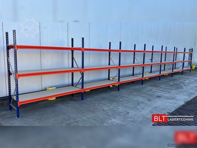 Regał magazynowy o szerokim rozstawie ca. 28,55 lfm. Weitspannregale H: 200 cm T: 60 cm , 400 kg Fachlast , 3 Ebenen