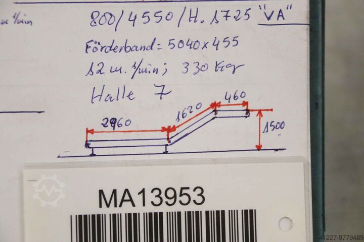 Eğimli konveyör bandı 12 m/dak Edelstahl 5040 x 455 mm