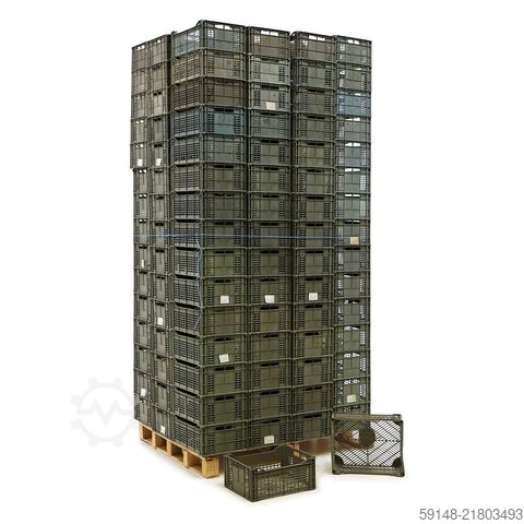 Használt euro ládák perforált oldalfalakkal és aljjal, H: 380, Sz: 285, M: 160 (mm). 15 literes. Kruizinga 98-489GB-PAL