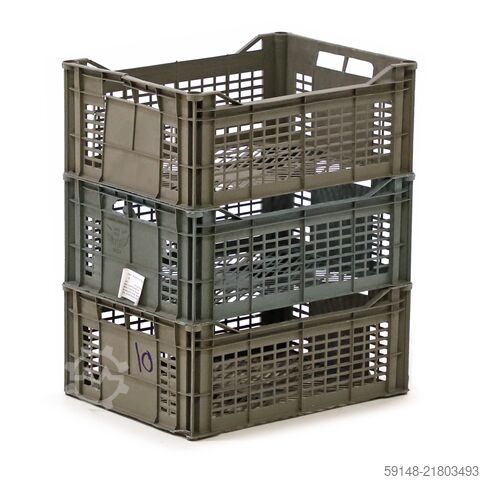 Használt euro ládák perforált oldalfalakkal és aljjal, H: 380, Sz: 285, M: 160 (mm). 15 literes. Kruizinga 98-489GB-PAL