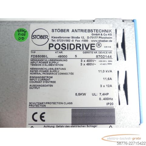 Composant Stöber FDS5055/L Posidrive Servoantrieb HW 11 SW 5.3C SN: 8702144