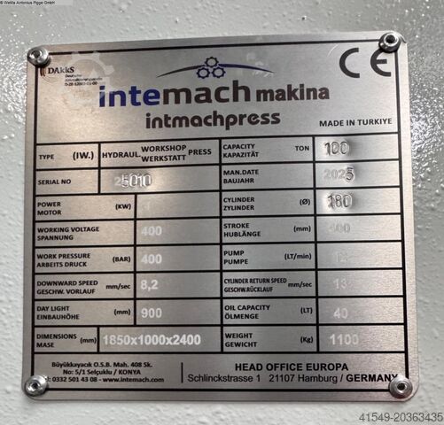 Prensas de taller - hidráulicas INTEMACH IW. 100 Ton
