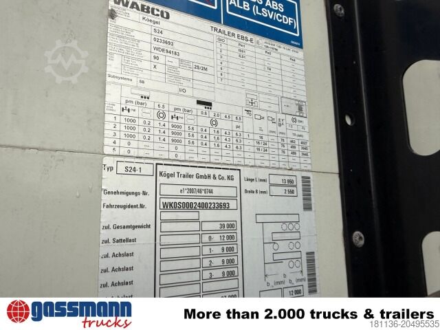 Otevřený návěs s plachtou Koegel SN 24-1, Liftachse, Edscha