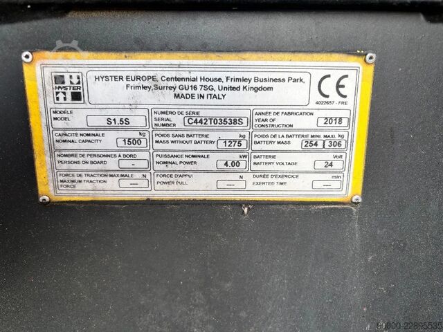 Gaffeltruck Hyster S1.5 S 1500 kg stapelaar 3.4m