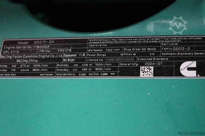 Agregado Cummins C450D5Q Declaration of Conformity, Diesel, 450kVA,