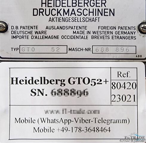 1 Renkli Tabaka Beslemeli Ofset Baskı Heidelberg GTO52