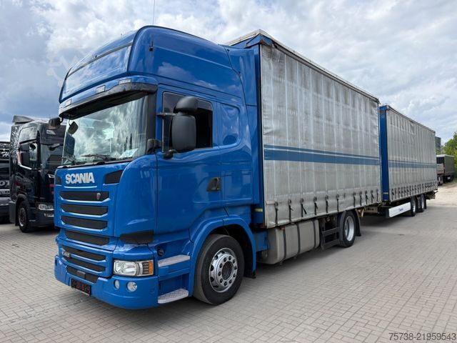 Camion plateau avec bâche SCANIA R410 Pritsche+Plane/Retarder + Anhänger Krone