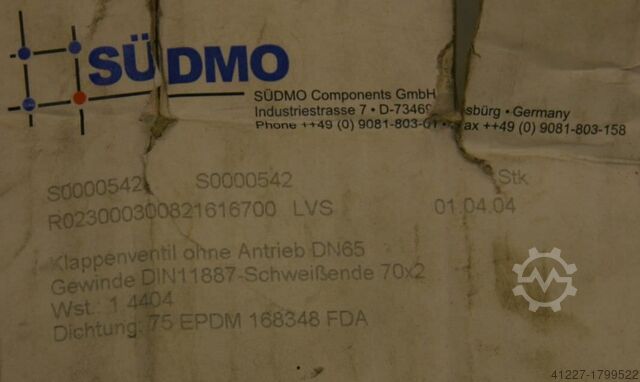 Butterfly valve DN65 Südmo ohne Antrieb