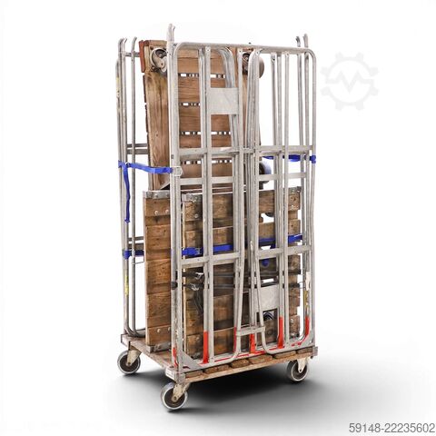 Gebruikte 2-Heks rolcontainer klemhekken + 2 nylon spanbanden   - L:800 x B:680 x H:1700mm Kruizinga 98-6529GB