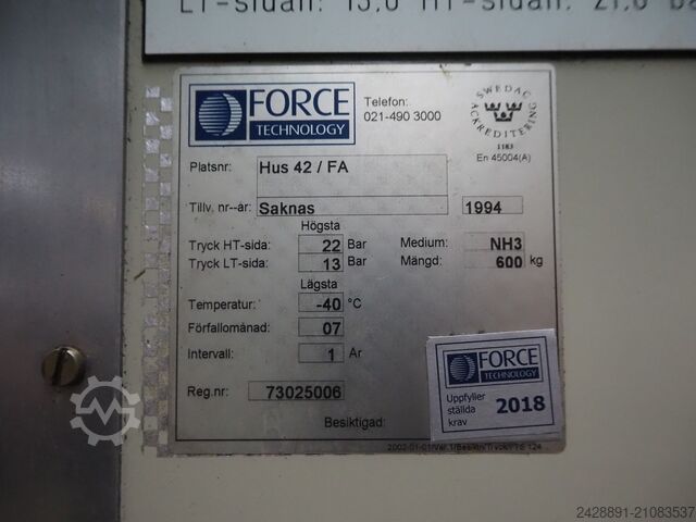 Compleet ammoniakkoelsysteem Retech, Sabroe, Tortmans, Alfa Laval PSH-0820, COSB 411904