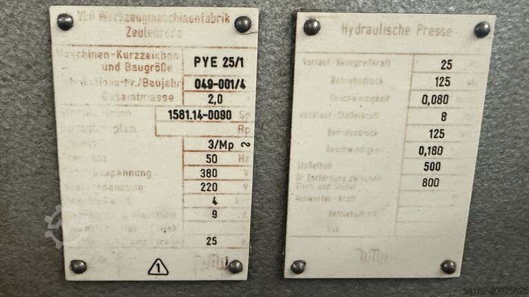 Presse hydraulique WMW PYE25/1