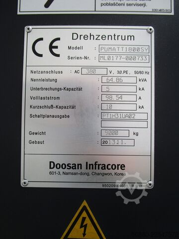CNC strugarsko-glodački centar Doosan PUMA TT 1800 SY