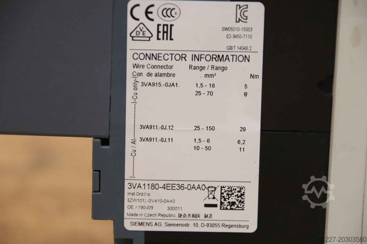 Interruttore automatico Siemens 3VA1180-4EE36-OAAO