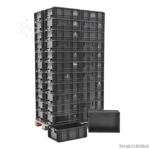 Begagnade ESD-stapelbara behållare, ESD-lådor, alla sidor stängda, L: 600, B: 400, H: 215 Kruizinga 98-658GB-PAL