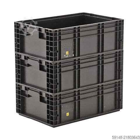 Begagnade ESD-stapelbara behållare, ESD-lådor, alla sidor stängda, L: 600, B: 400, H: 215 Kruizinga 98-658GB-PAL