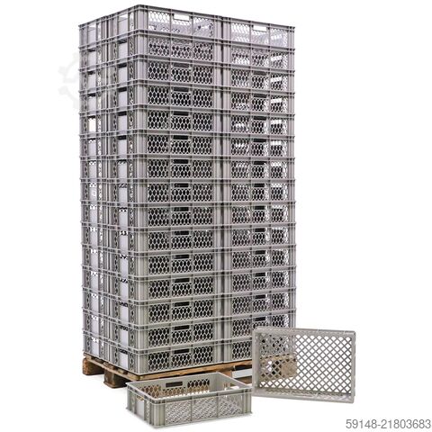 Gebruikte broodkratten palletaanbieding 60 stuks wanden + bodem geperforeerd   - L:600 x Kruizinga 98-7143GB-PAL