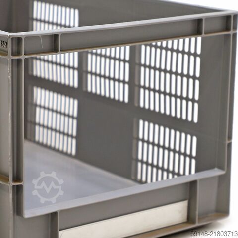 Gebruikte Euronorm stapelbakken met grijpopening  - L:600 x B:400 x H:320mm - Grijs - Kruizinga 98-7608GB-PAL