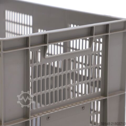 Gebruikte Euronorm stapelbakken met grijpopening  - L:600 x B:400 x H:320mm - Grijs - Kruizinga 98-7608GB-PAL