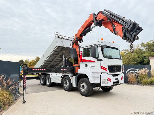 Camion plateau MAN TGS 37.440 8x4 KRAN 21m Kipper 5/6 Steuerkre