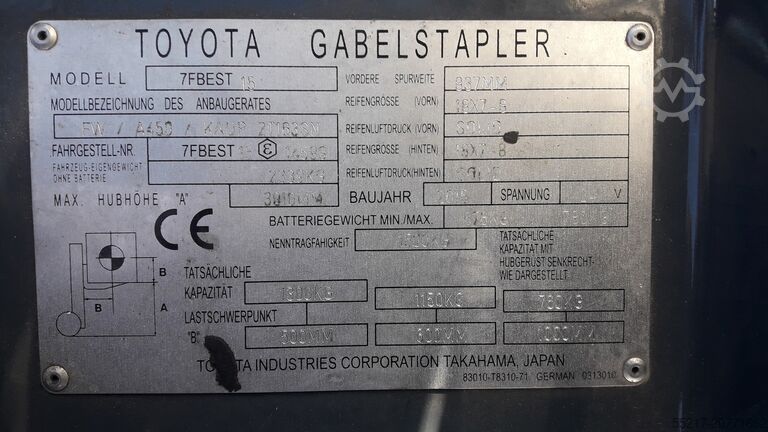 Forklift ID No.: 14599 Toyota 7FBEST 15
