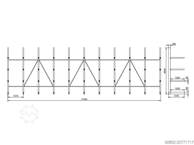 Long goods rack cantilever rack ca. 13,2 lfm. Kragarmregal | Höhe 4,0 m 120 cm Arme | 500 kg pro Arm Langgutrega