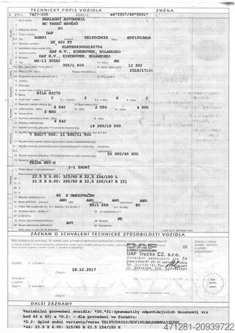 Ciągnik siodłowy typu volume DAF XF 480 FT LD MEGA SSC E6 + PARKCLIMA