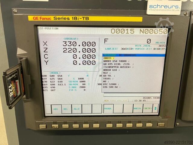 Torno CNC com ferramentas acionadas e eixo Y; comando CNC FANUC Series 18i-TB, centro de usinagem (B MONFORTS RNC 300 MultiTurn