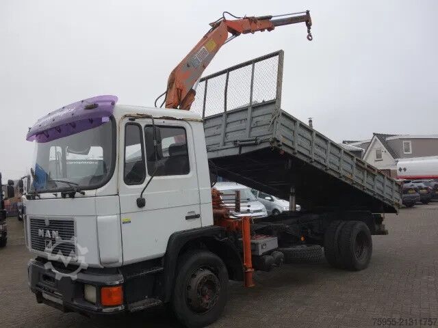 3 oldalú billenő MAN 17-232 KIPPER MET KRAAN HIAB 6,5 TON KRAAN