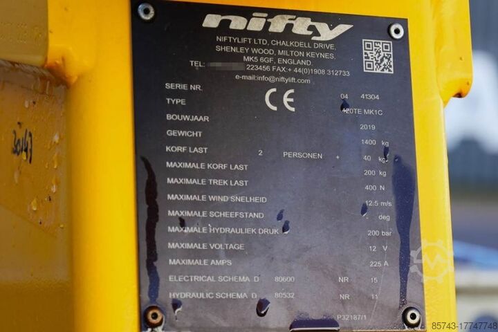 Hefplatform Niftylift 120TE Electric, 12.2m Working Height, 6.1m Reach,