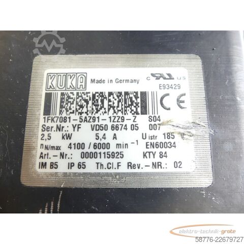 Styrenhet KUKA 1FK7081-5AZ91-1ZZ9-Z S04 Servomotor SN: YFVD50667505007