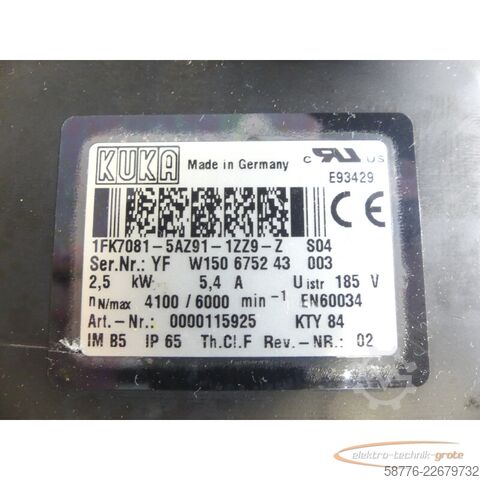 Styrenhet KUKA 1FK7081-5AZ91-1ZZ9-Z S04 Servomotor SN: YFW150675243003